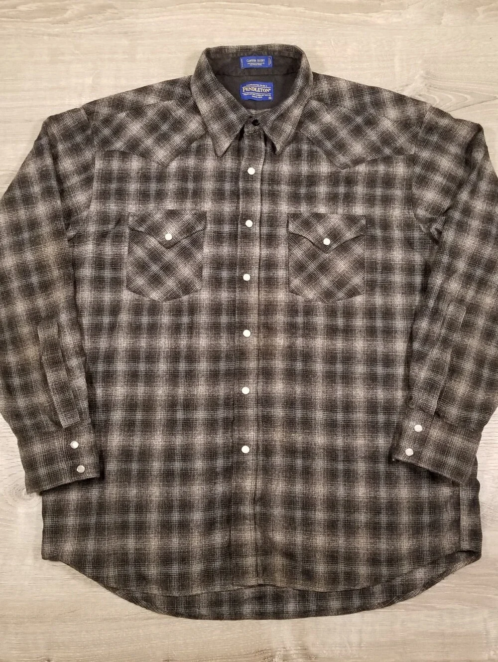Pendleton Canyon Shirt Western Wool Pearl Snap Flannel Gray Plaid Mens XL